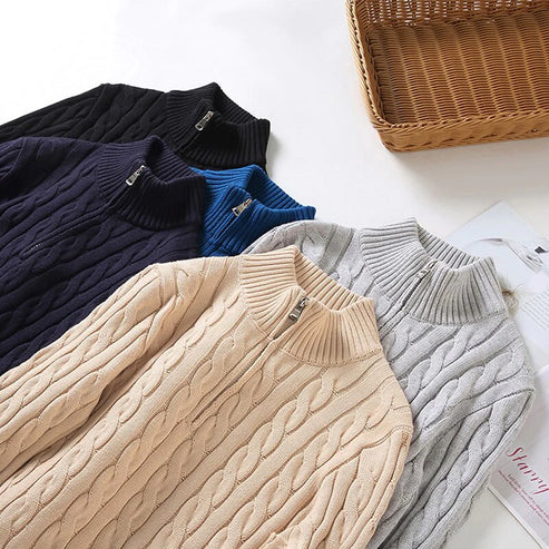Lune London | Sweater with twisted pattern and half-zip - Elegant casual knit sweater