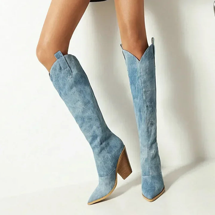 Lune London | Knee-Length Denim Boots