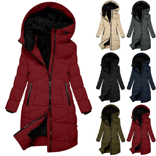 Amarae | Long winter coat - Windbreaker hoodie with zipper, elegant and refined