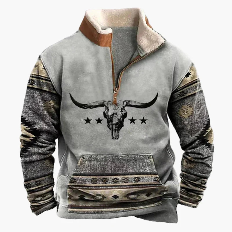 Lune London | Western style sweater with aztec pattern and longhorn design - Comfortable casual sweatshirt for outdoor activities and everyday wear