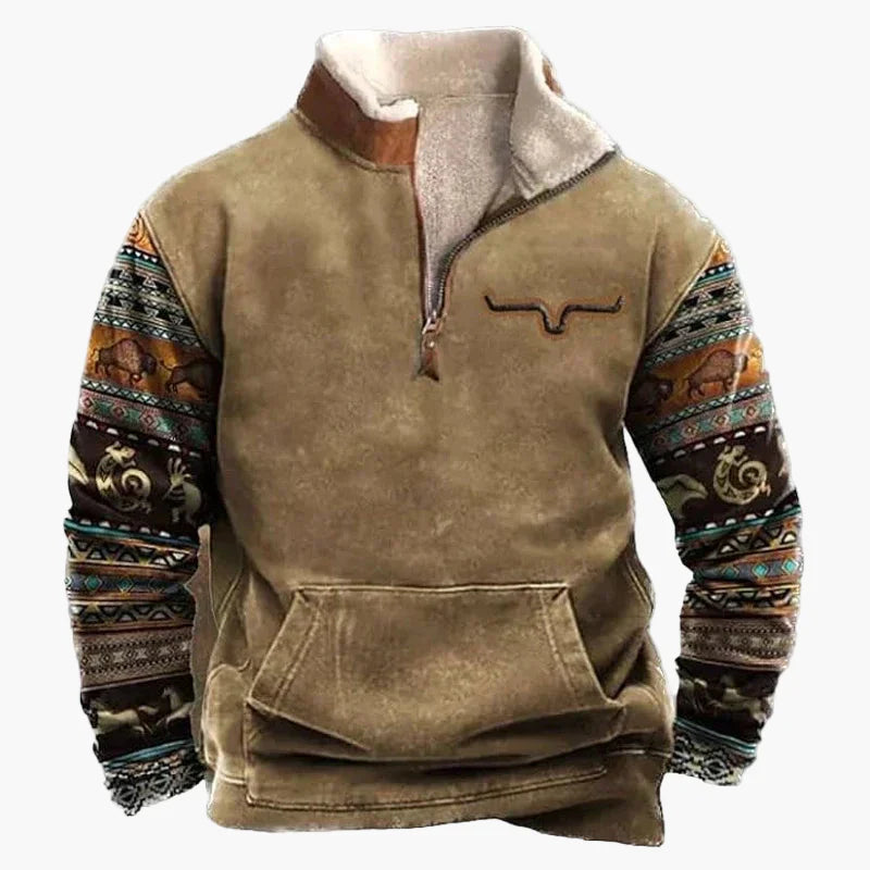 Lune London | Western style sweater with aztec pattern and longhorn design - Comfortable casual sweatshirt for outdoor activities and everyday wear