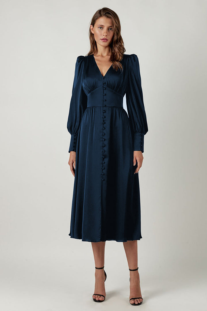 Lune London | Elegant Party Dress with V-Neck and Puff Sleeves for Women