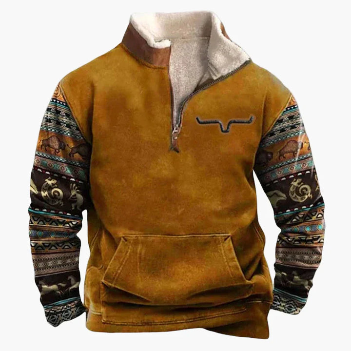 Lune London | Vintage western casual jumper with half zip collar and ethnic pattern for outdoors and leisure