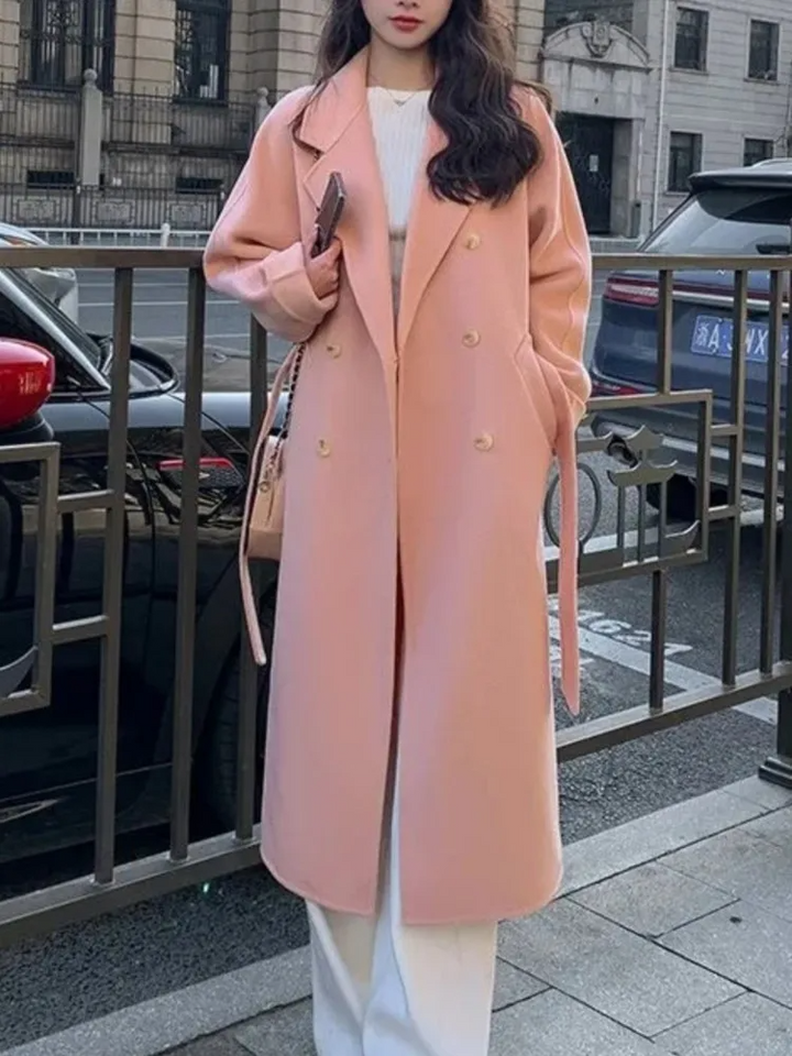 Amarae | Long coat - Oversized Fit - Double-breasted - Elastic waistband - Wool look