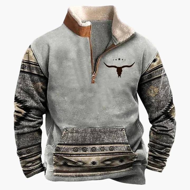 Lune London | Western style sweater with aztec pattern and longhorn design - Comfortable casual sweatshirt for outdoor activities and everyday wear