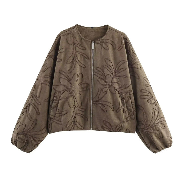 Amarae | Bomber jacket with suede texture and embroidery