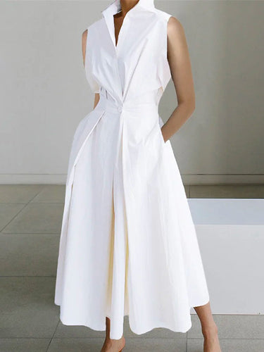 Amarae | White Shirt Collar Urban Cotton Dress