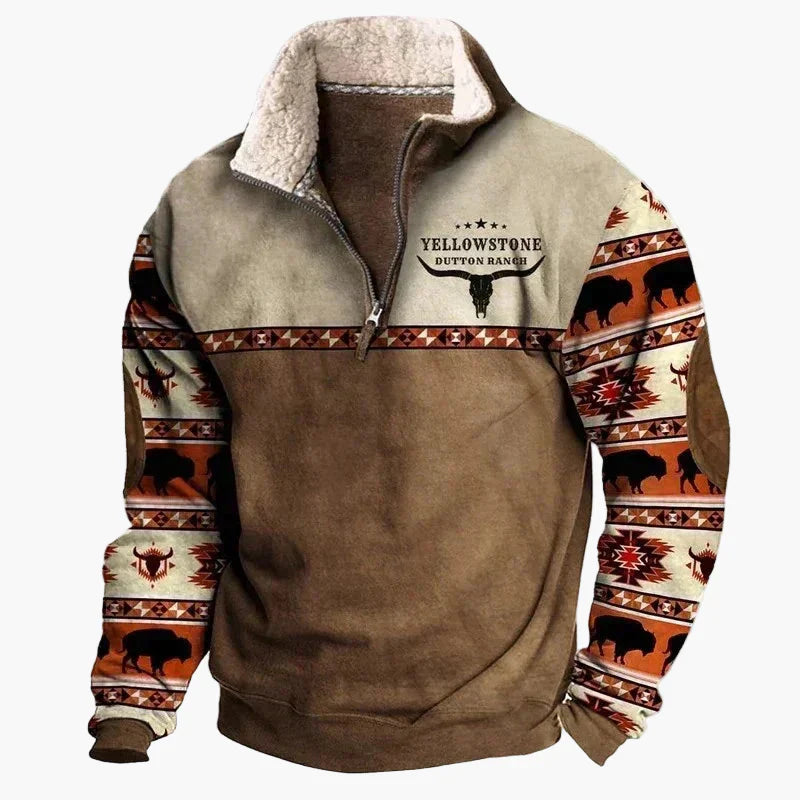 Lune London | Western style sweater with aztec pattern and longhorn design - Comfortable casual sweatshirt for outdoor activities and everyday wear