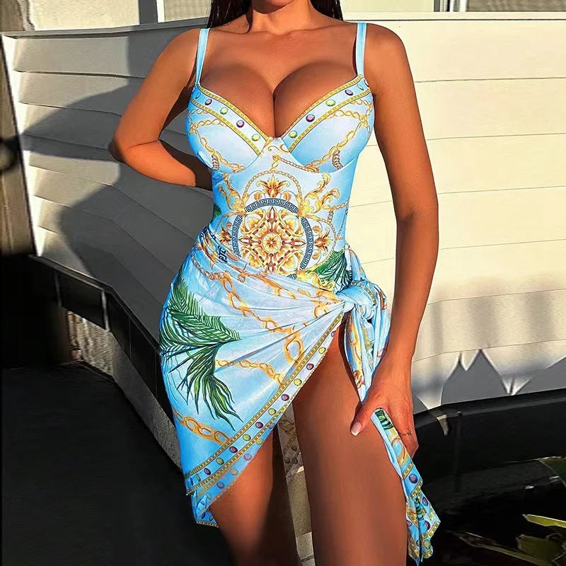 Lune London | Luxury New Two Pieces Women Bikini Set Push Up Floral Print Bikini Strappy Bandage Swimwear Brazilian Bikini Swimsuit