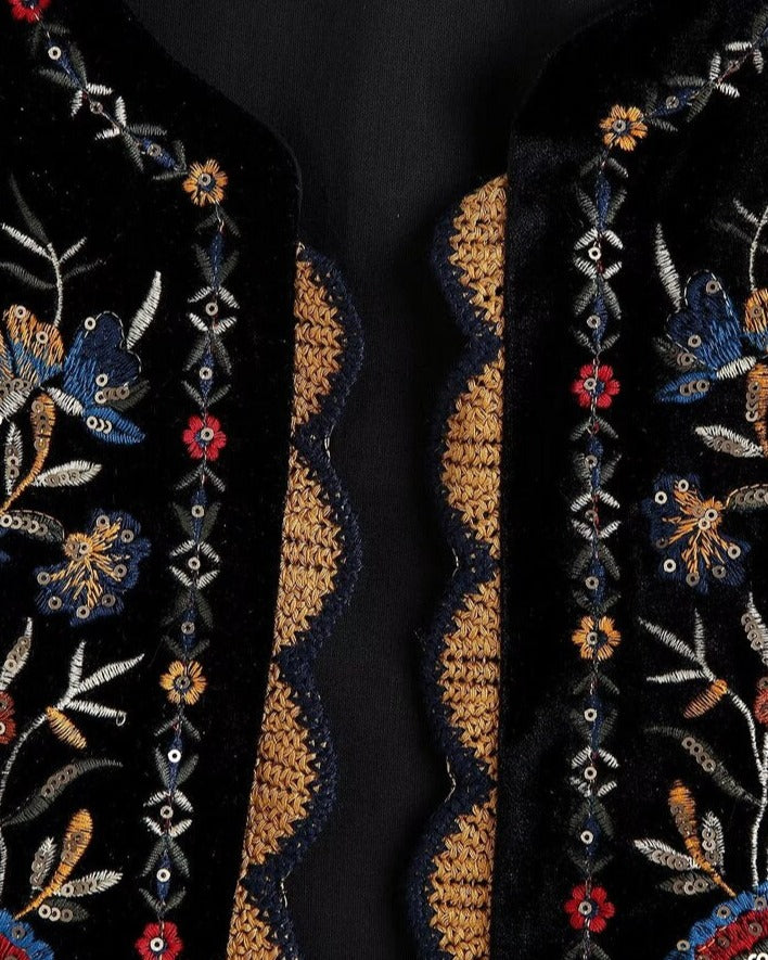 Lune London | Waistcoat with sequin floral embroidery, patchwork waist coat made of velvet