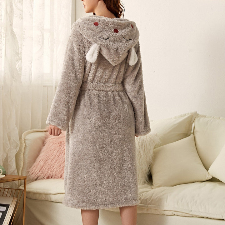 Lune London | Casual Autumn Thick Flannel Hooded Bathrobe for Women