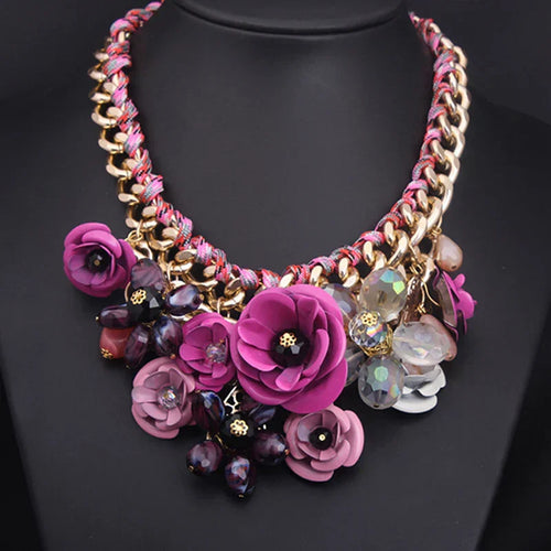 Amarae | Vintage Jewelry Elegant Prom Party Beauty Contest Wedding Gift Floral Bloom Flower Chunky Statement Necklace for Women Accessories