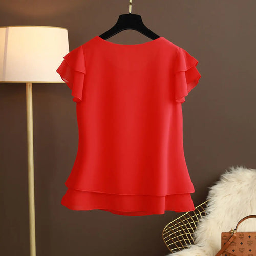 Amarae | Chiffon blouse with O-neck and short sleeves