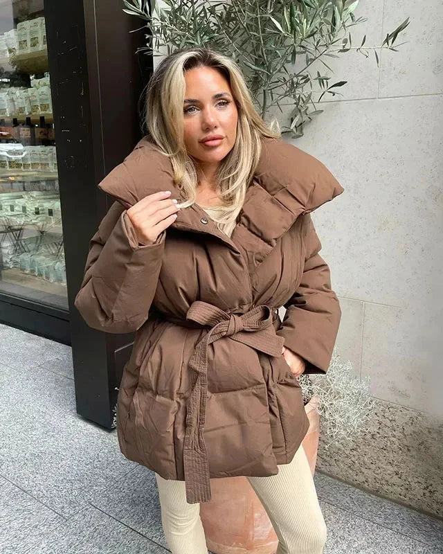 Lune London | Jacket with Belt for Women Warm Brown Jacket with Oversized Collar