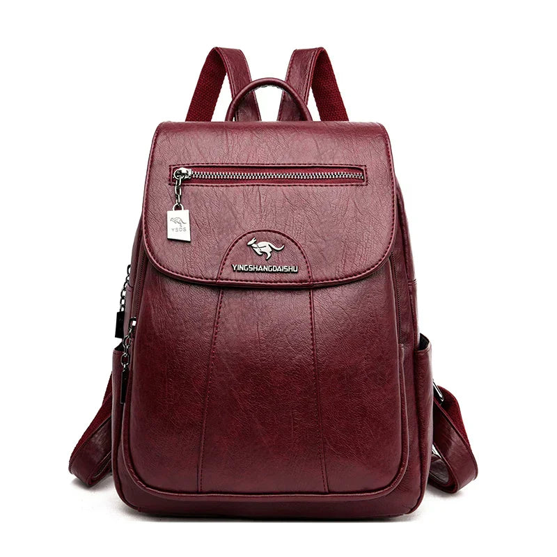 Chic Und Stil | Large Leather Backpack with Theft Protection for Women
