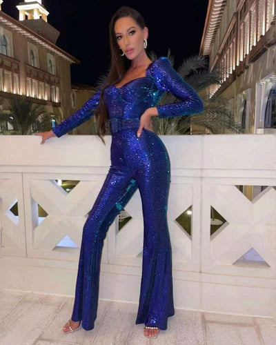 Amarae - Sequined Long Sleeve Jumpsuit
