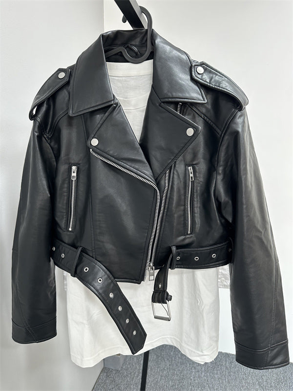 Amarae | Vintage leather jacket with lapels for women