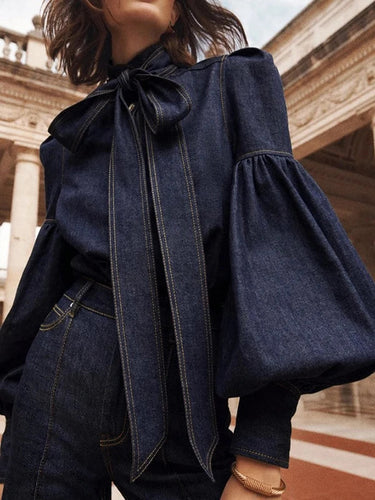 Amarae | Jean blouses with puff sleeves
