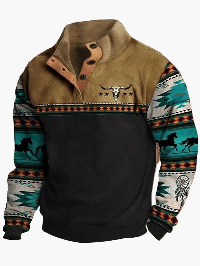 Amarae | Vintage Western Sweatshirt with ethnic pattern and high collar - Casual pullover
