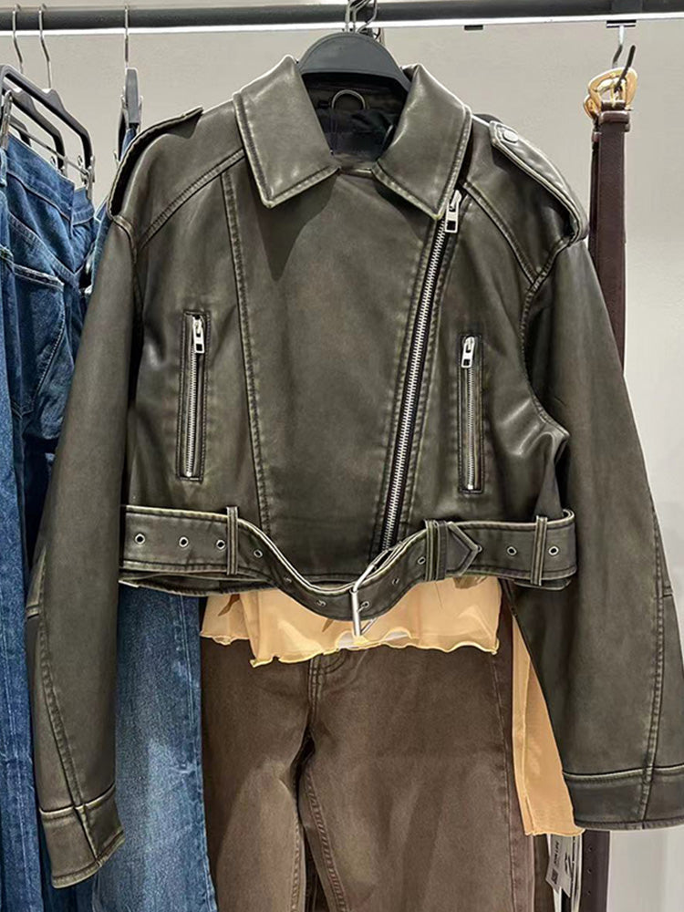 Amarae | Vintage leather jacket with lapels for women