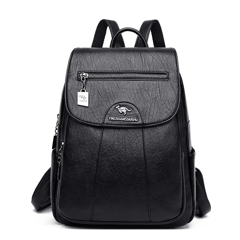 Chic Und Stil | Large Leather Backpack with Theft Protection for Women