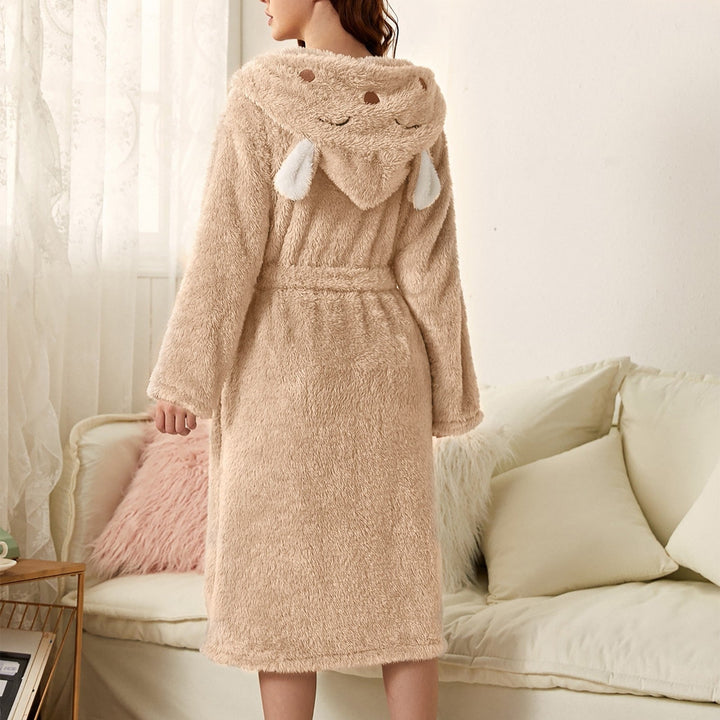 Lune London | Casual Autumn Thick Flannel Hooded Bathrobe for Women