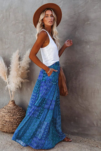 Amarae | High Waisted Long Printed A-Line Skirt Flower Skirt