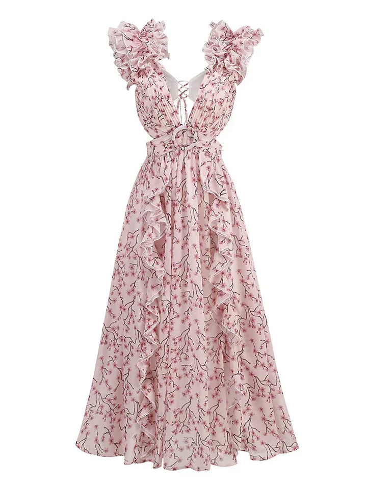 Lune London | Cutout Ruffle Maxi Dress