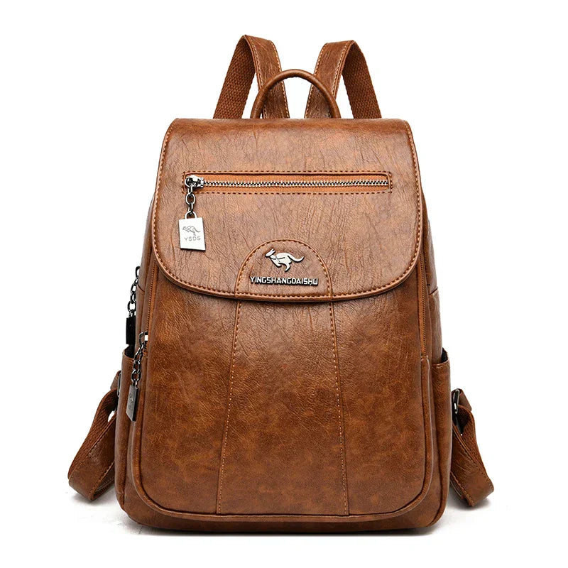 Chic Und Stil | Large Leather Backpack with Theft Protection for Women