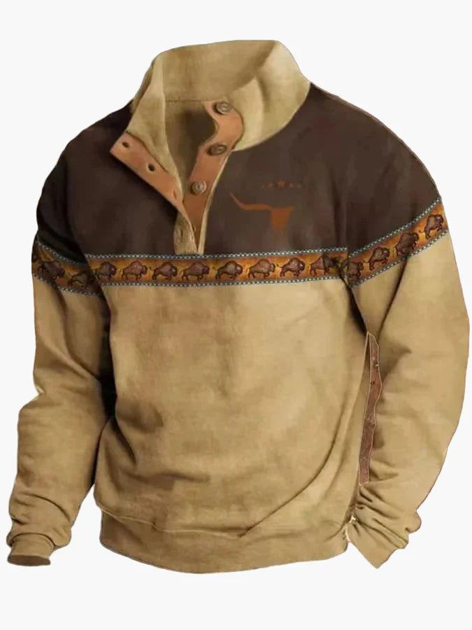 Amarae | Vintage Western Sweatshirt with ethnic pattern and high collar - Casual pullover