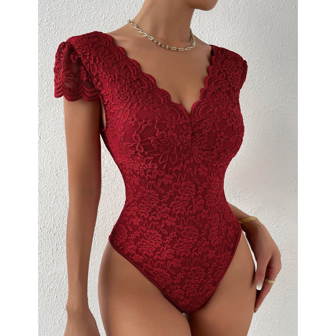 Lune London | Elegant Body Suit with Lace Sleeves and V-Neck