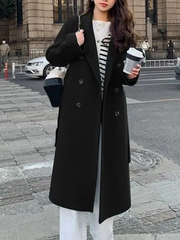 Amarae | Long coat - Oversized Fit - Double-breasted - Elastic waistband - Wool look