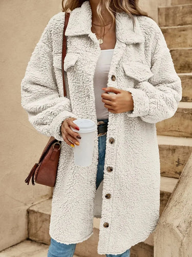 Chic und Stil | Comfortable teddy jacket with button placket & chest pockets