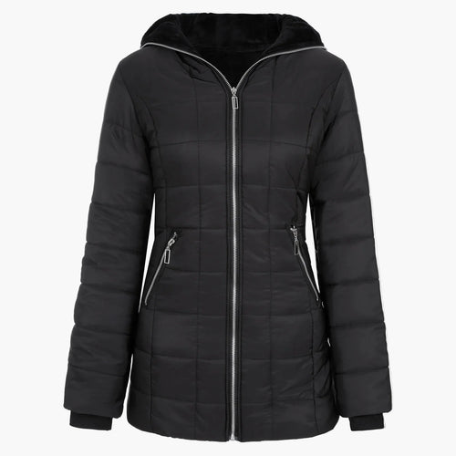 Amarae | Quilted winter jacket with hood and asymmetrical zipper - Trendy outdoor jacket for cold days