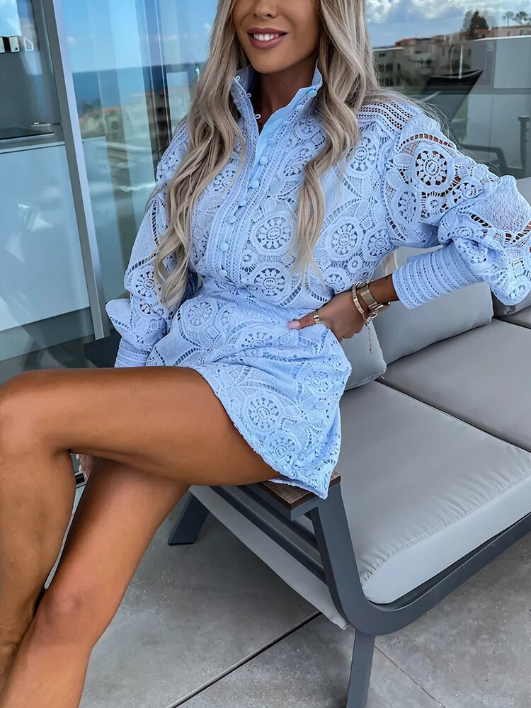 Lune London | Hollow Lace Blouse and Shorts Set