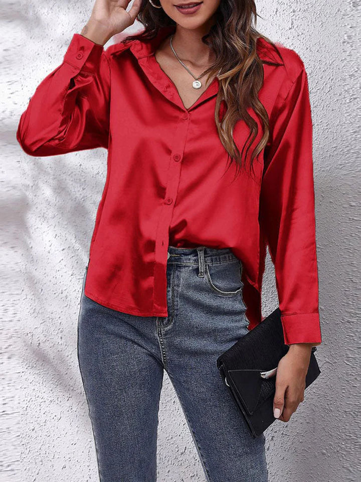 Lune London | Satin Blouse for Women Loose Fit Button Placket Long Sleeves Made Of Silk