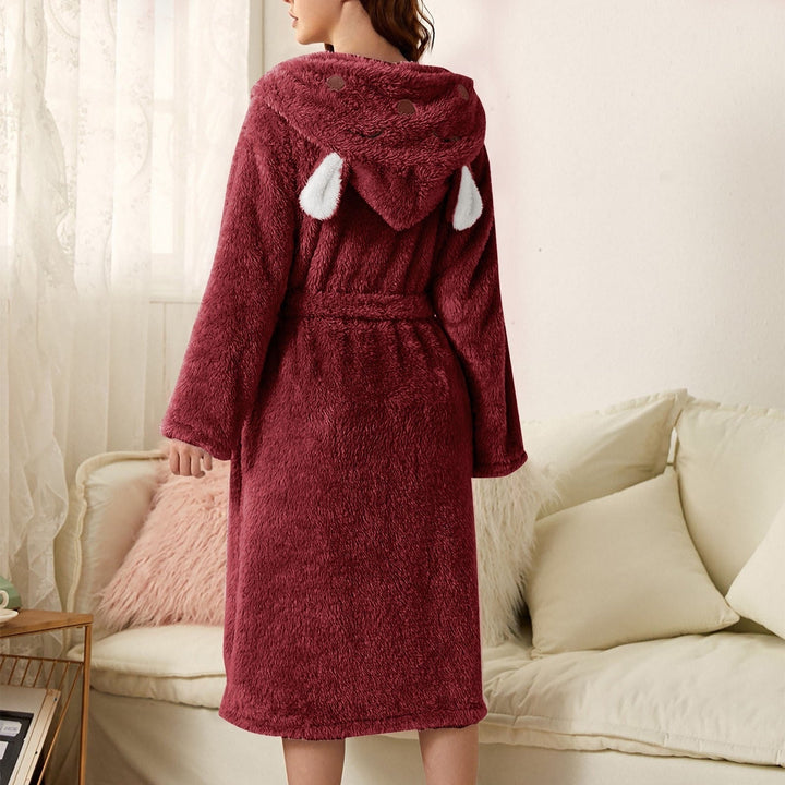 Lune London | Casual Autumn Thick Flannel Hooded Bathrobe for Women