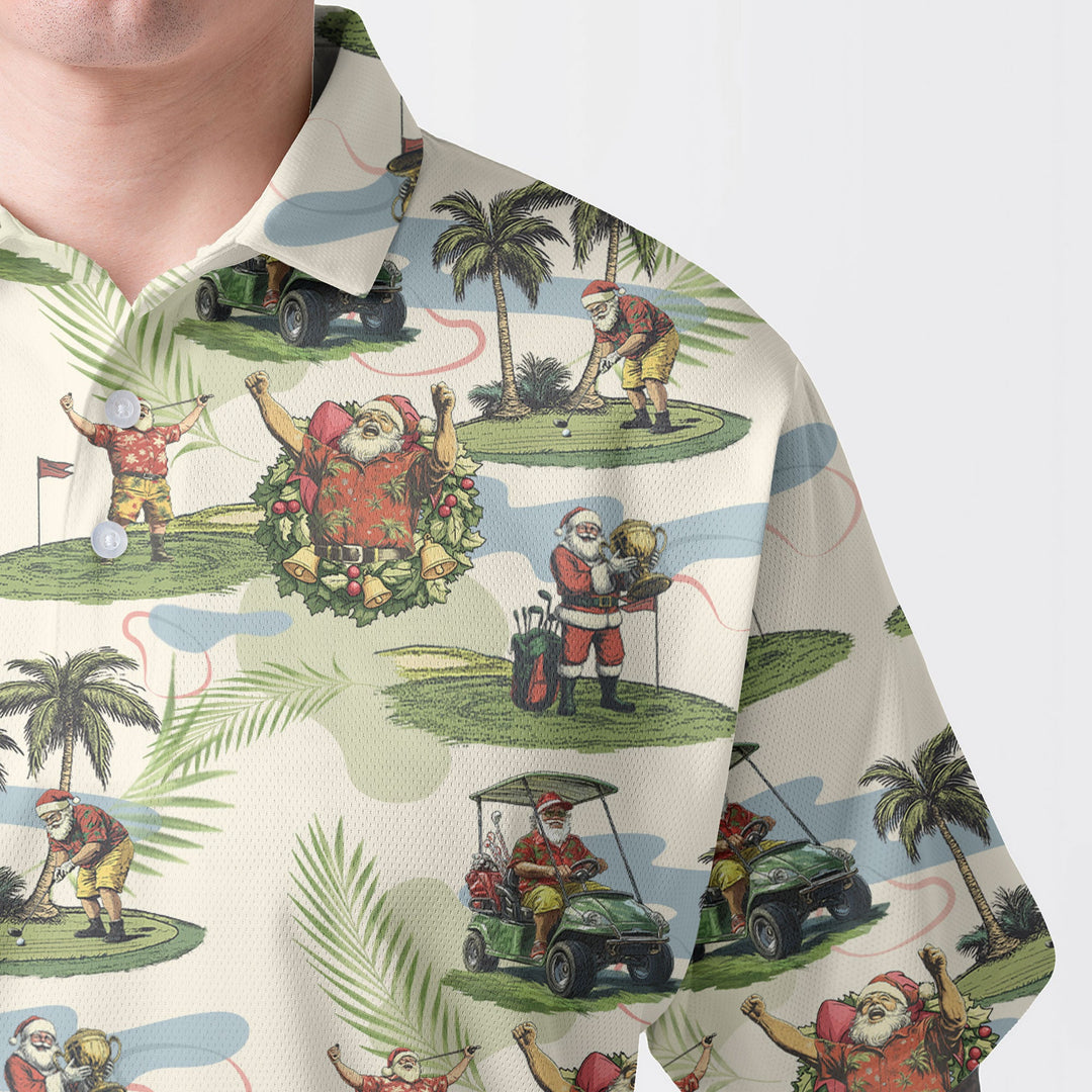 Amarae | Men Beige Santa Golf Playing Christmas Golf Polo Shirts