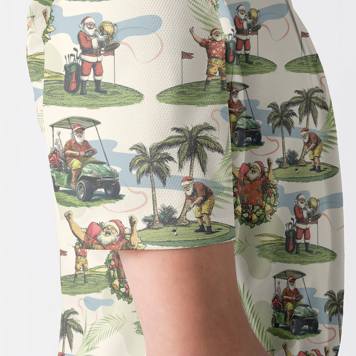Amarae | Men Beige Santa Golf Playing Christmas Golf Polo Shirts