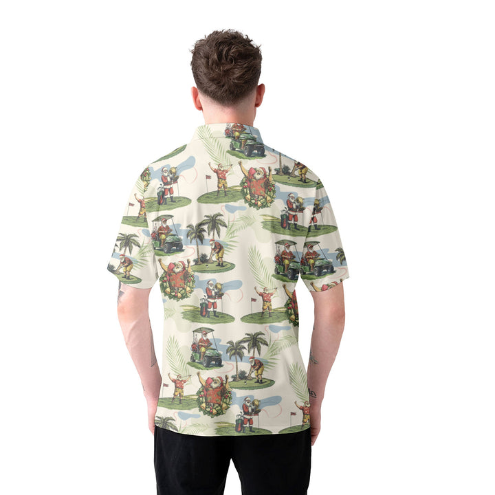 Amarae | Men Beige Santa Golf Playing Christmas Golf Polo Shirts