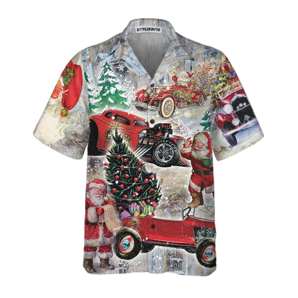 Lune London | Santa Claus & His Hot Rod On Christmas Hawaiian Shirt, Funny Santa Hawaiian Shirt For Men