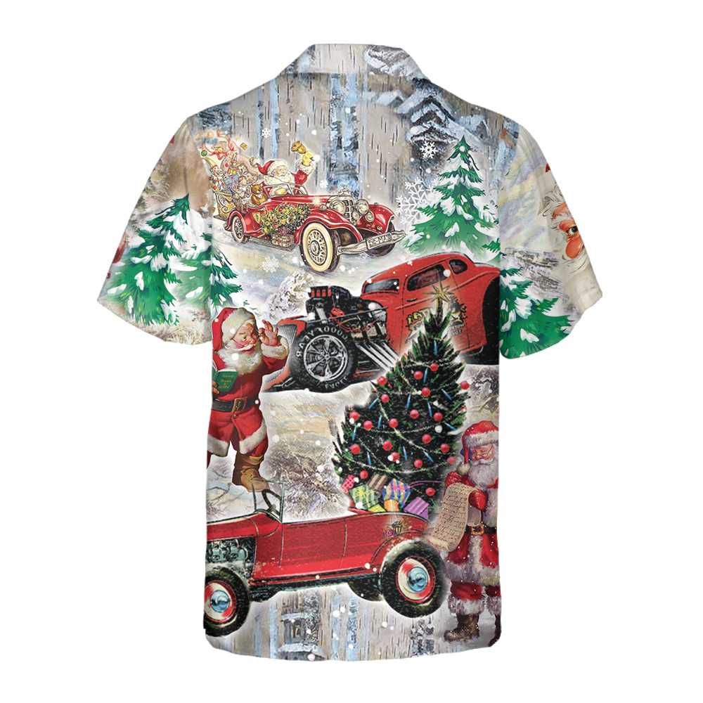 Lune London | Santa Claus & His Hot Rod On Christmas Hawaiian Shirt, Funny Santa Hawaiian Shirt For Men