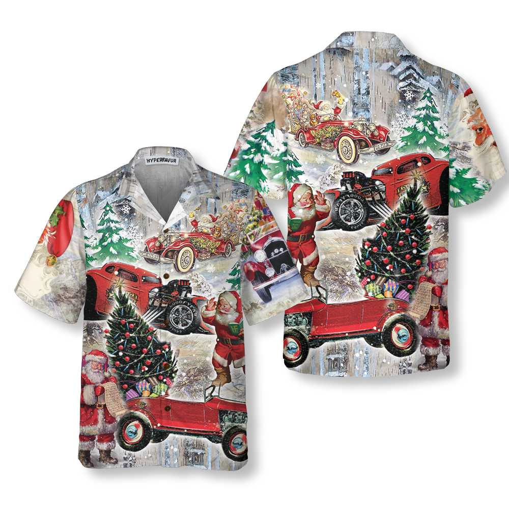Lune London | Santa Claus & His Hot Rod On Christmas Hawaiian Shirt, Funny Santa Hawaiian Shirt For Men