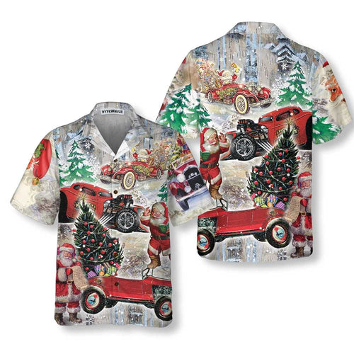Amarae | Santa Claus & His Hot Rod On Christmas Hawaiian Shirt, Funny Santa Hawaiian Shirt For Men