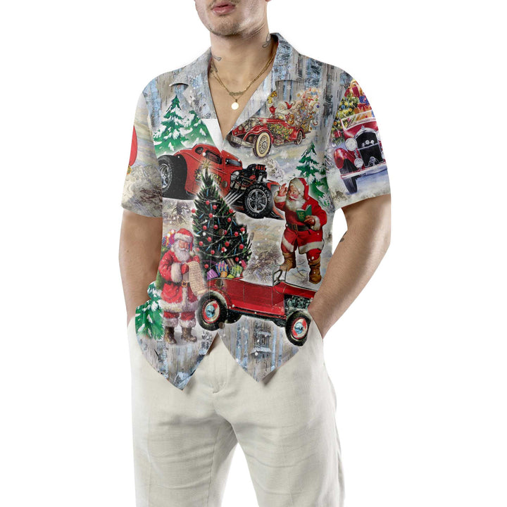 Lune London | Santa Claus & His Hot Rod On Christmas Hawaiian Shirt, Funny Santa Hawaiian Shirt For Men
