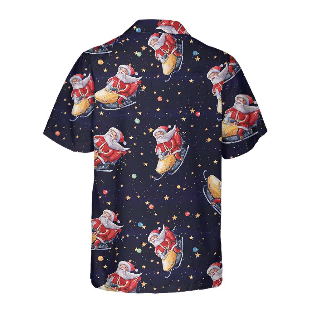 Lune London | Christmas Hawaiian T-shirt Santa Claus on snowmobile, Fun Hawaiian T-shirt of Santa for men