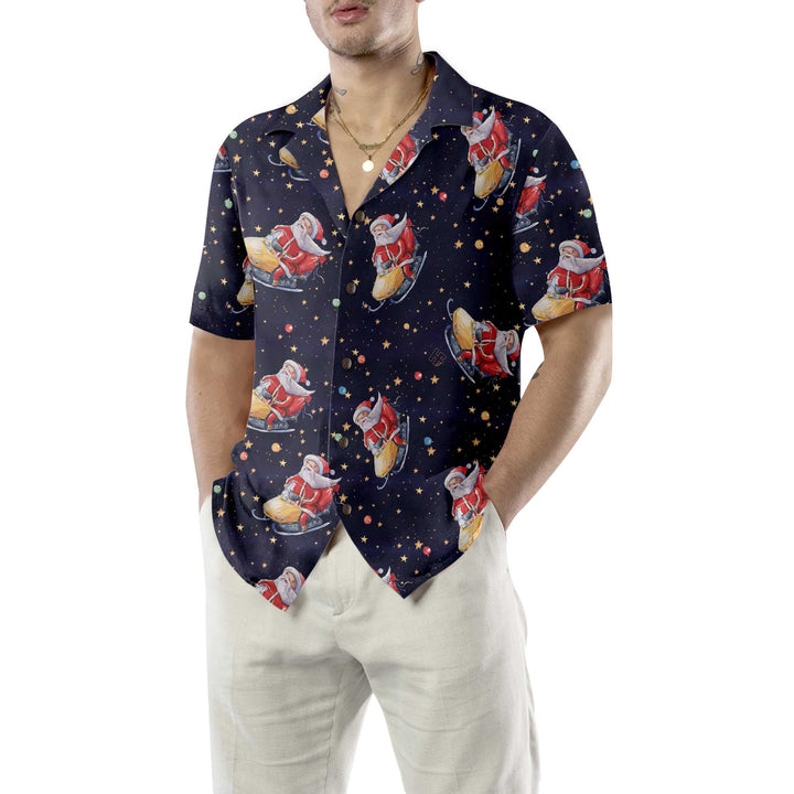Lune London | Christmas Hawaiian T-shirt Santa Claus on snowmobile, Fun Hawaiian T-shirt of Santa for men