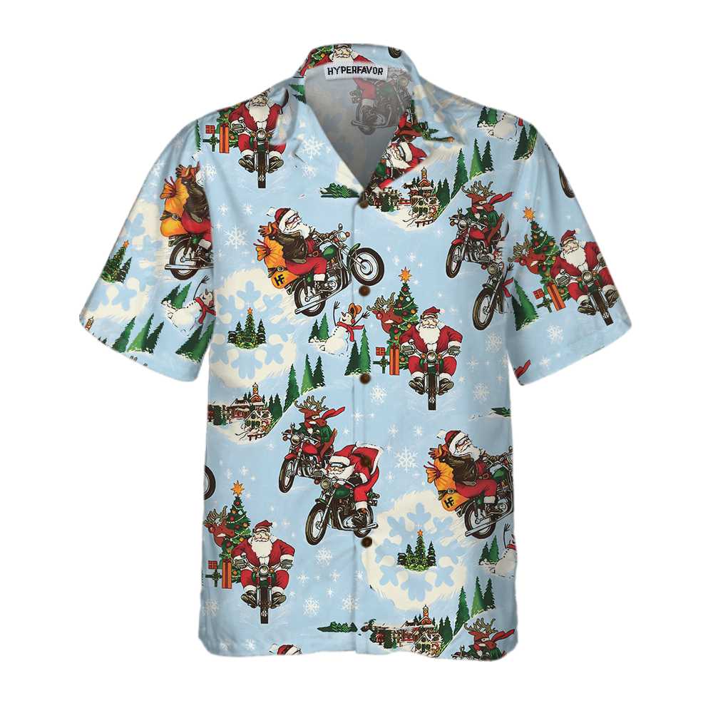 Lune London | Santa on Motorcycle Hawaiian Shirt, Fun Santa Shirt, Best Gift for Christmas