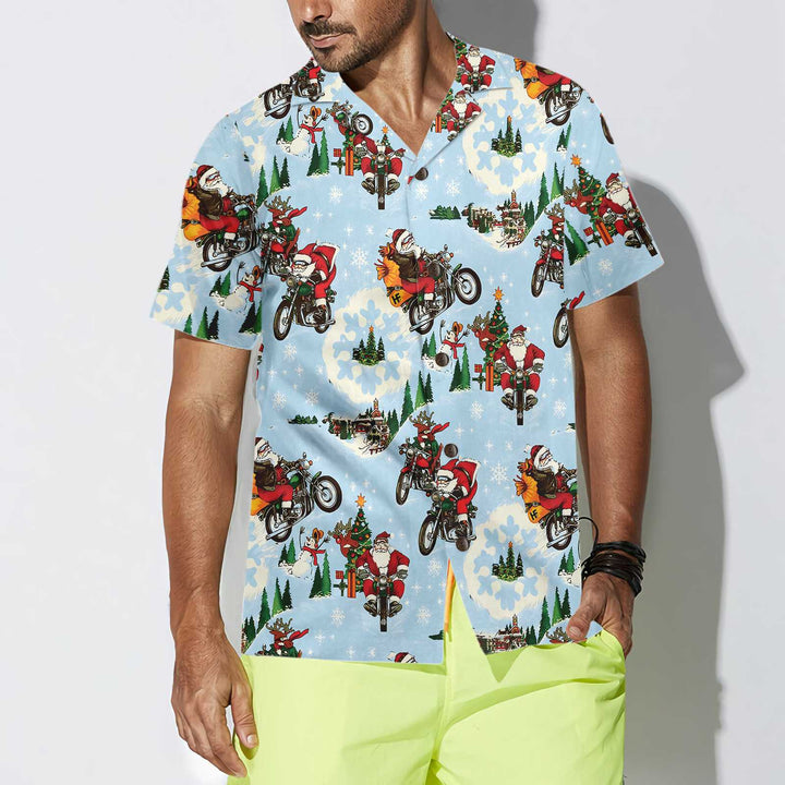 Lune London | Santa on Motorcycle Hawaiian Shirt, Fun Santa Shirt, Best Gift for Christmas