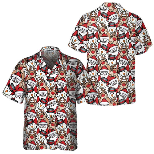 Amarae | Santa Reindeer and Snowman Hawaiian Shirt, Fun Christmas Shirt for Men, Best Christmas Gift Idea